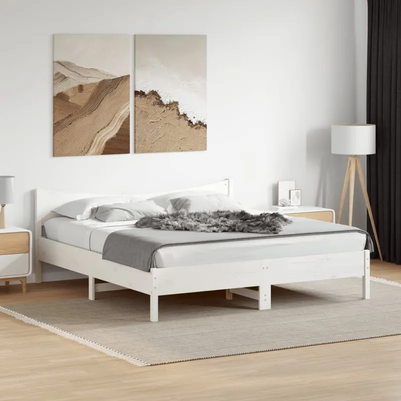 letto in legno massiccio senza materasso bianco 200x200 cm legno di pino