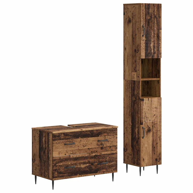 2-teiliges Badezimmer Schrank Set HAARLEM Altholz Holzwerkstoff