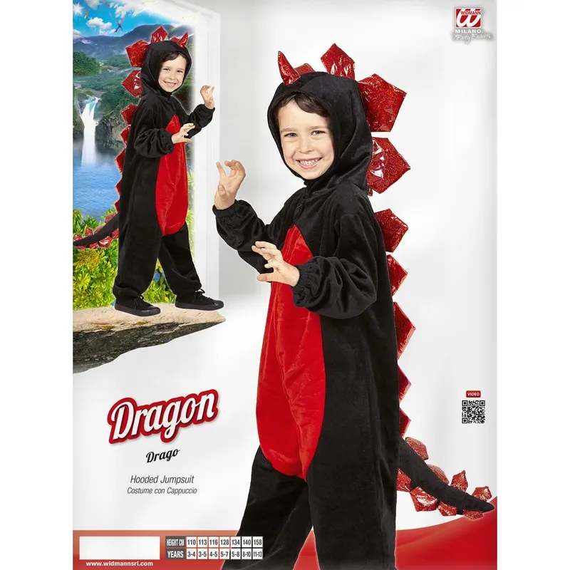 Drachen Kinderkostüm 116cm schwarz