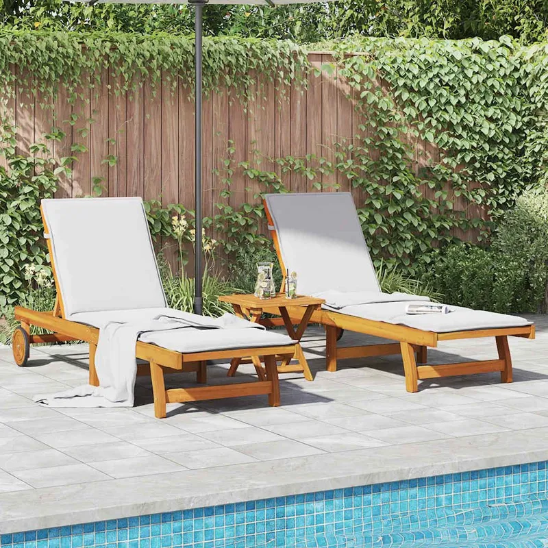 Sonnenliegen 2 pcs with Tisch solid acacia wood