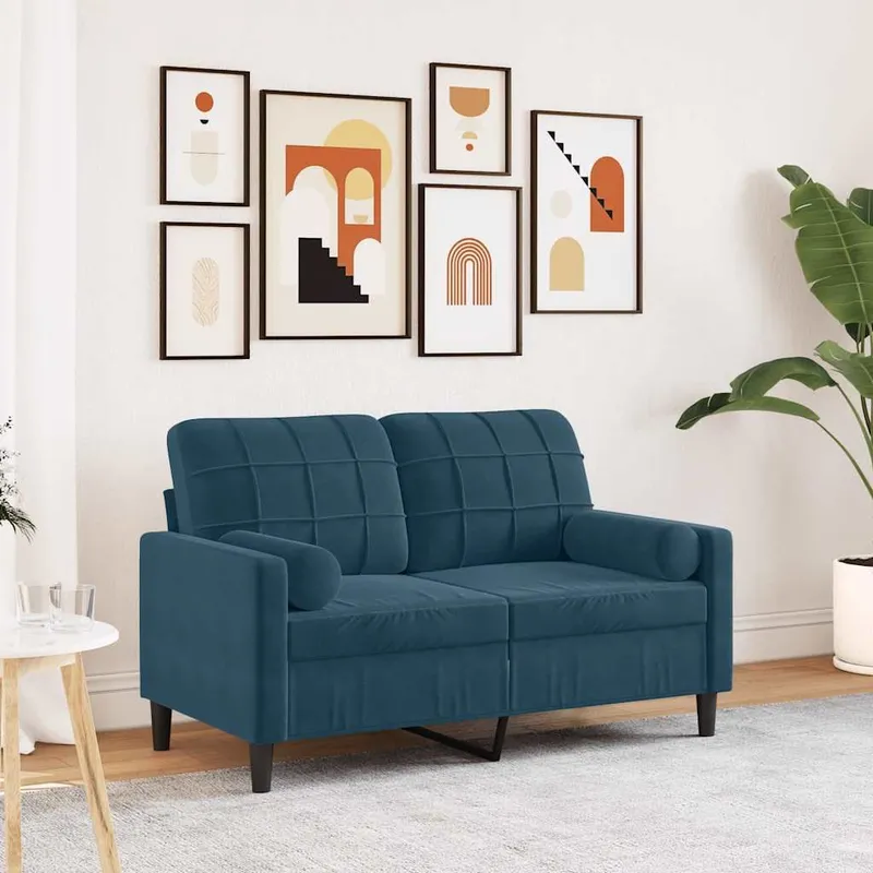 2-Sitzer-Sofa mit Zierkissen blu 120 cm Samt