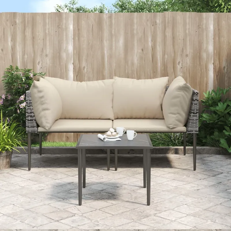 3-tlg. Garten-Lounge-Set mit Kissen grigio Poly Rattan