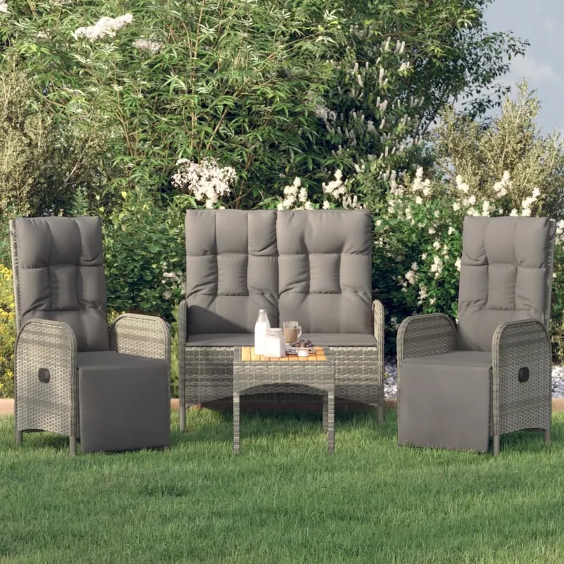 4-tlg. Garten-Essgruppe mit Kissen grigio Poly Rattan