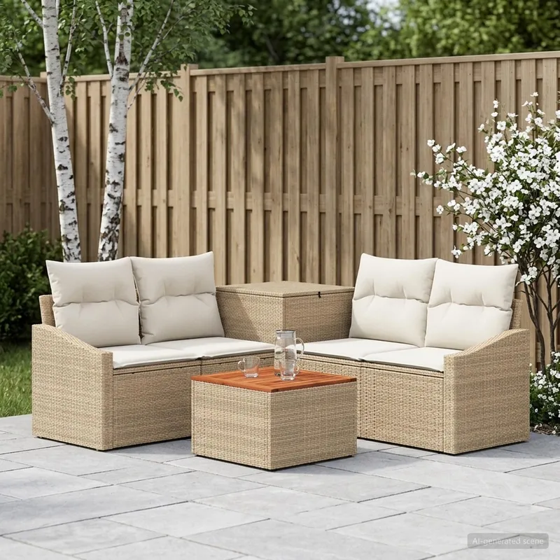Sofa Set 6 stk. Beige und Cremeweiß Polyrattan und Stahl