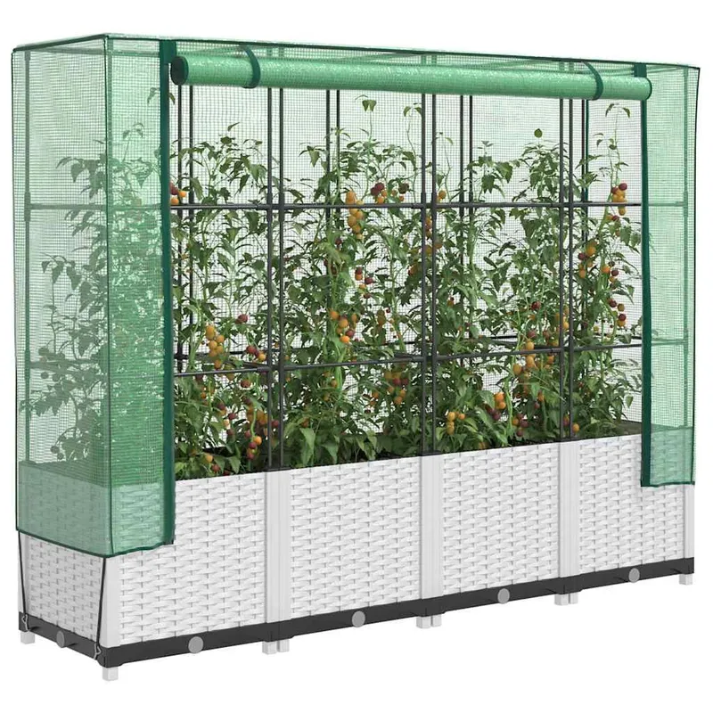 raised bed with Gewächshaus-Aufsatz Rattan-Optik 160x40x138 cm