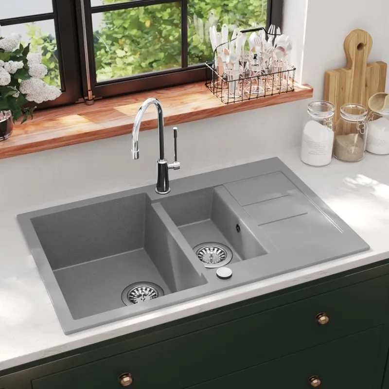 Granitspüle Doppelbecken grigio