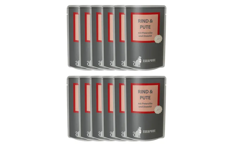 Escapure Nassfutter Pouch Rind & Pute, 12 x 100 g