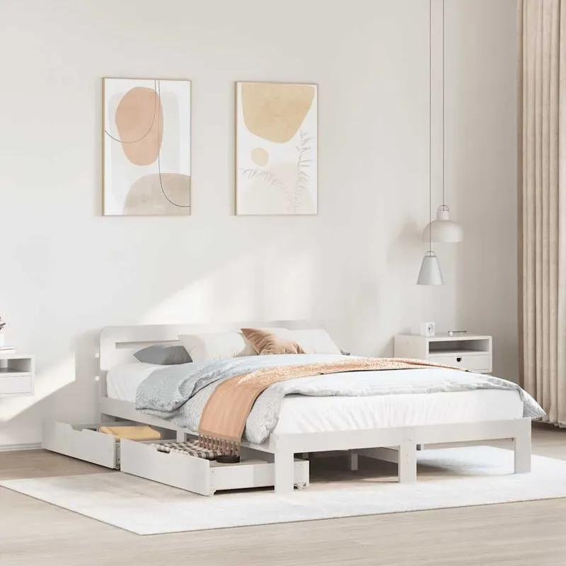 letto in legno massiccio senza materasso bianco 150x200 cm legno di pino