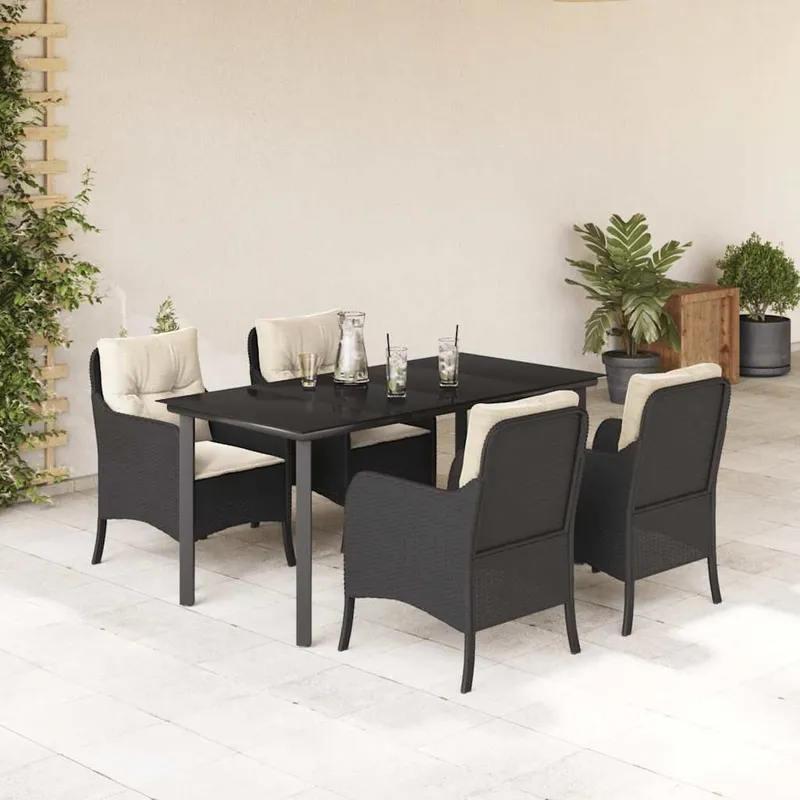 5-tlg. Garten-Essgruppe mit Kissen nero Poly Rattan