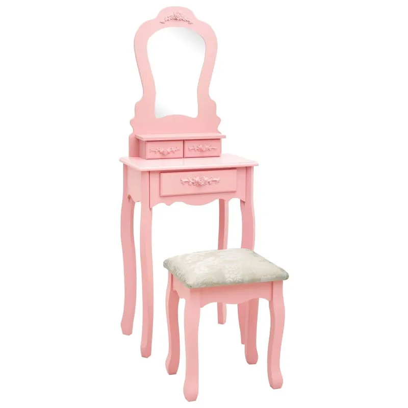 Schminktisch-Set con Hocker rosa 50x59x136 cm Paulownia-Holz