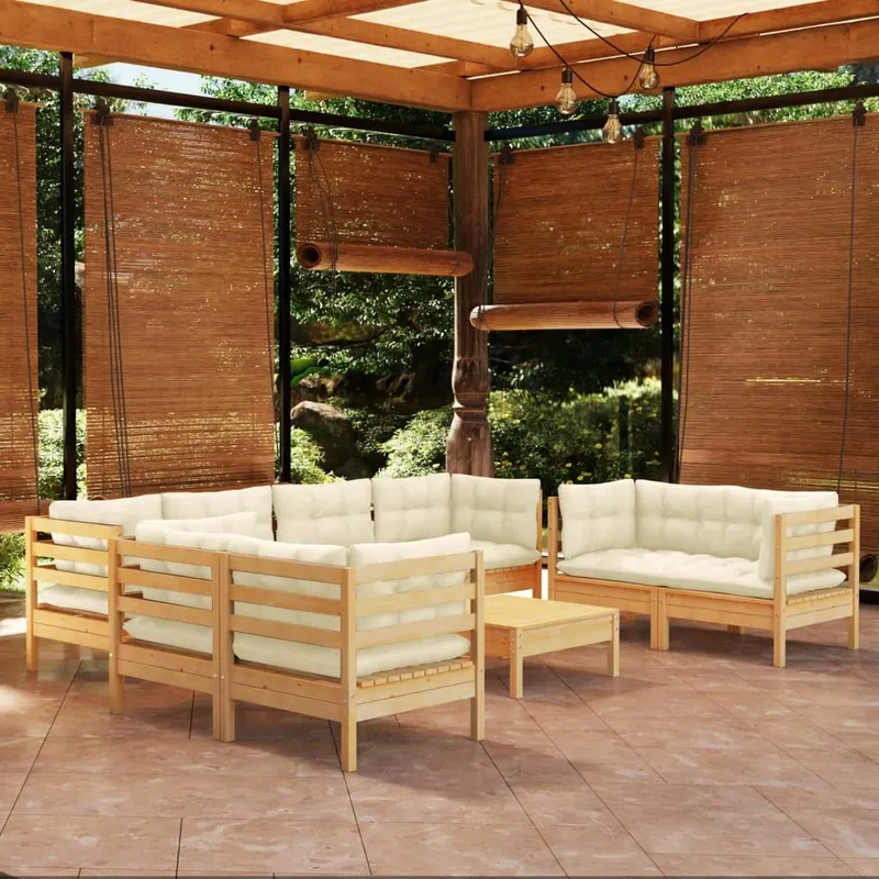 9 pz. Garten-Lounge-Set con crema cuscini pino legno massiccio
