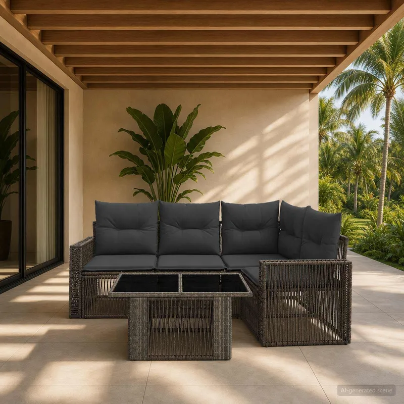 set divano da giardino 5 pz. grigio e grigio scuro polyrattan