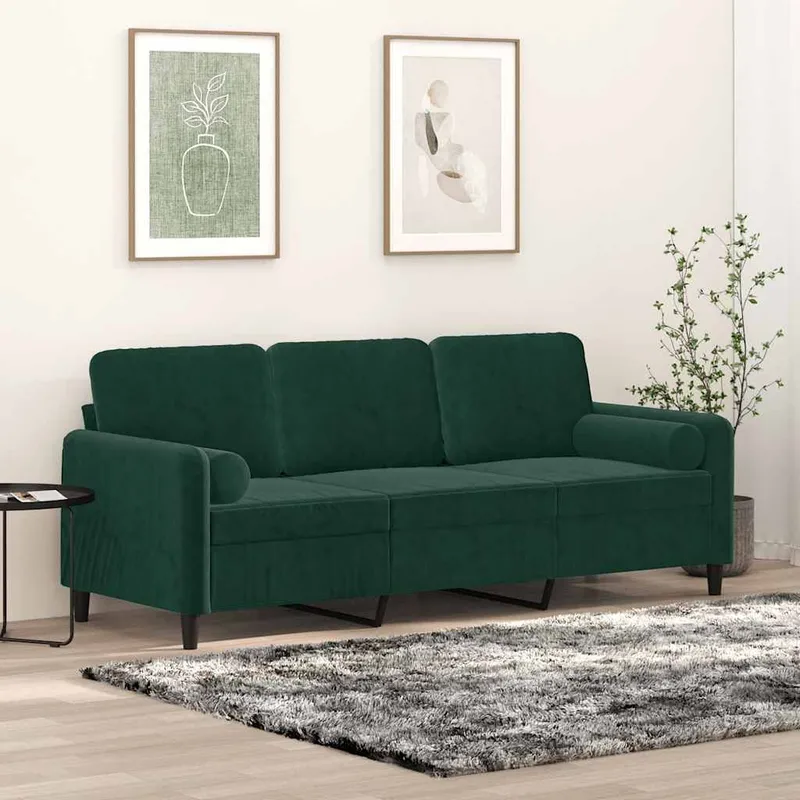 3-Sitzer-Sofa mit Zierkissen Dunkelgrün 180 cm Samt