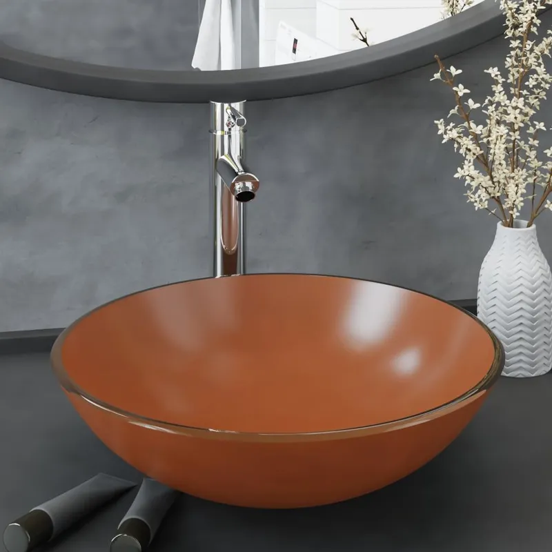 Lavabo de bain avec robinet et drain à poussoir Verre trempé