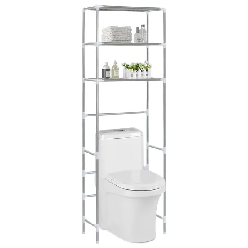 Toilettenregal 3 Ablagen Silbern 53x28x169 cm