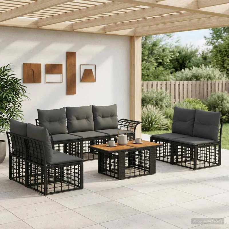 Gartensofa-set 8 stk. Schwarz und Dunkelgrau Poly-Rattan