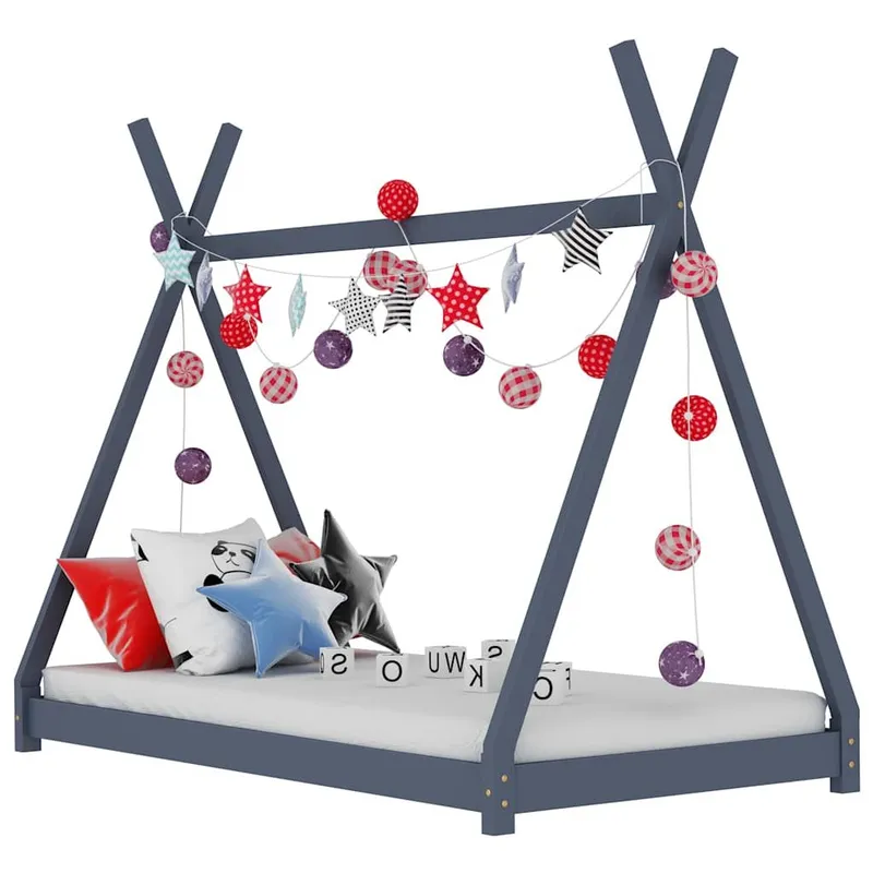 Cadre de lit d'enfant Gris Bois de pin massif 80x160 cm