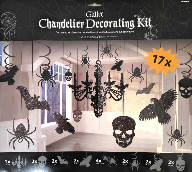 Deko-Set Glitzer-Kronleuchter Papier, Folie 17-teilig 716 cm 9,1 - 60.9 cm