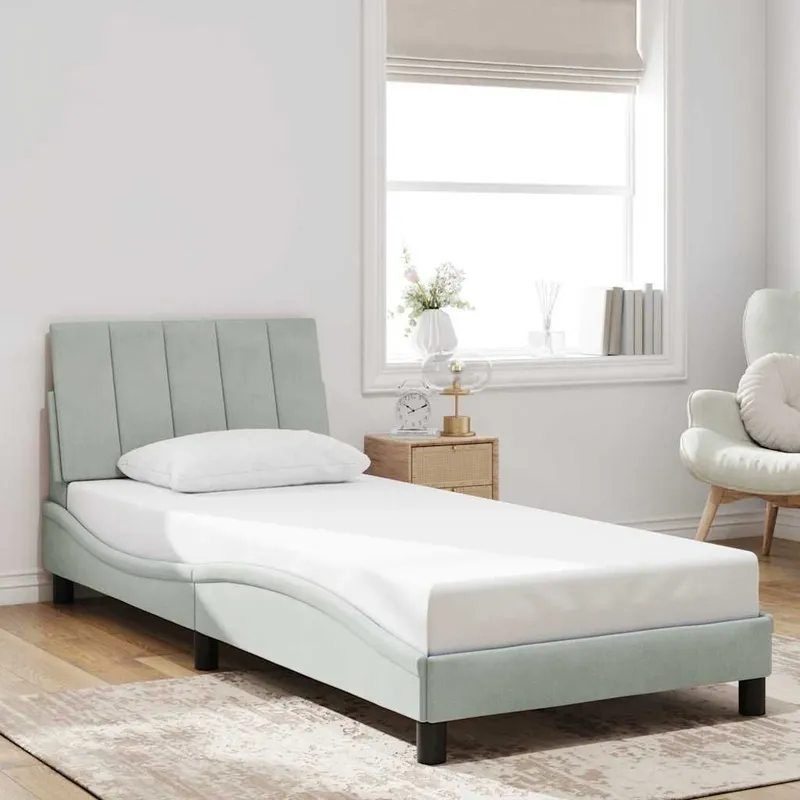 struttura letto senza materasso "Hanko" grigio chiaro 80x200 cm velluto