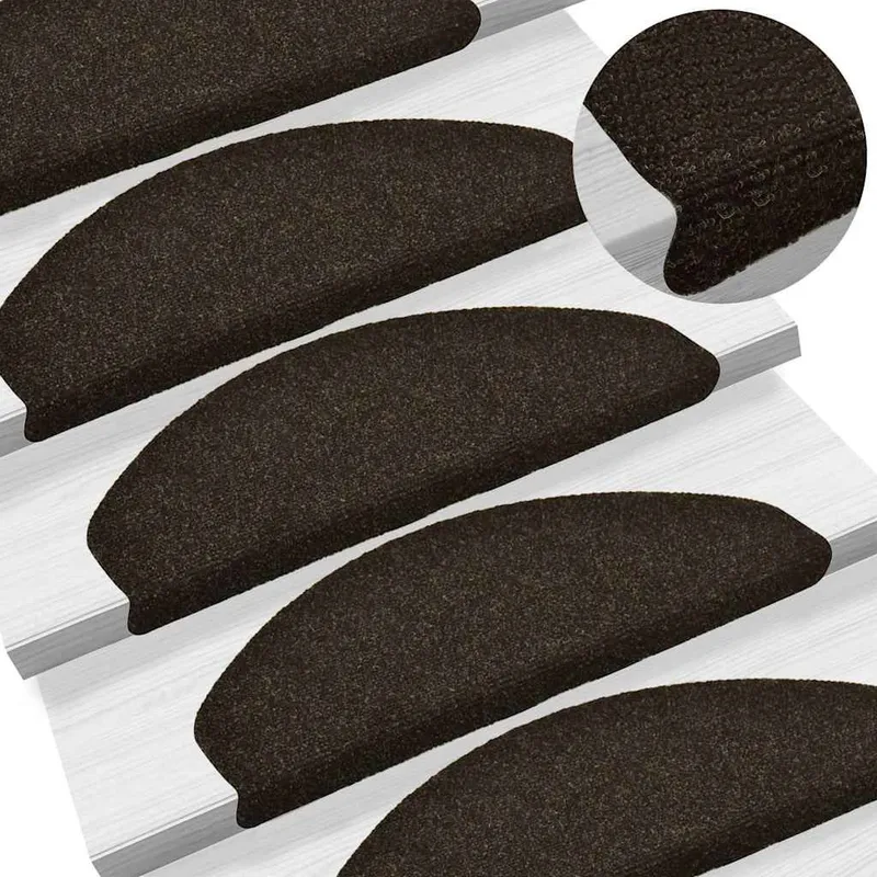 Tapis d'escalier autocollants 20 pièces 65 x 21 x 4 cm Marron foncé Demi-rond Grand