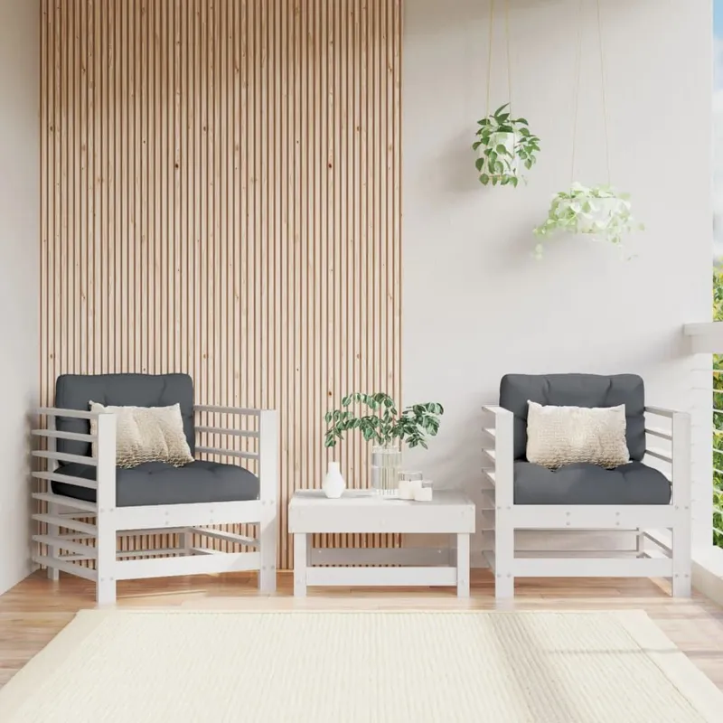 Gartenstühle 2 Stk. bianco legno massiccio pino