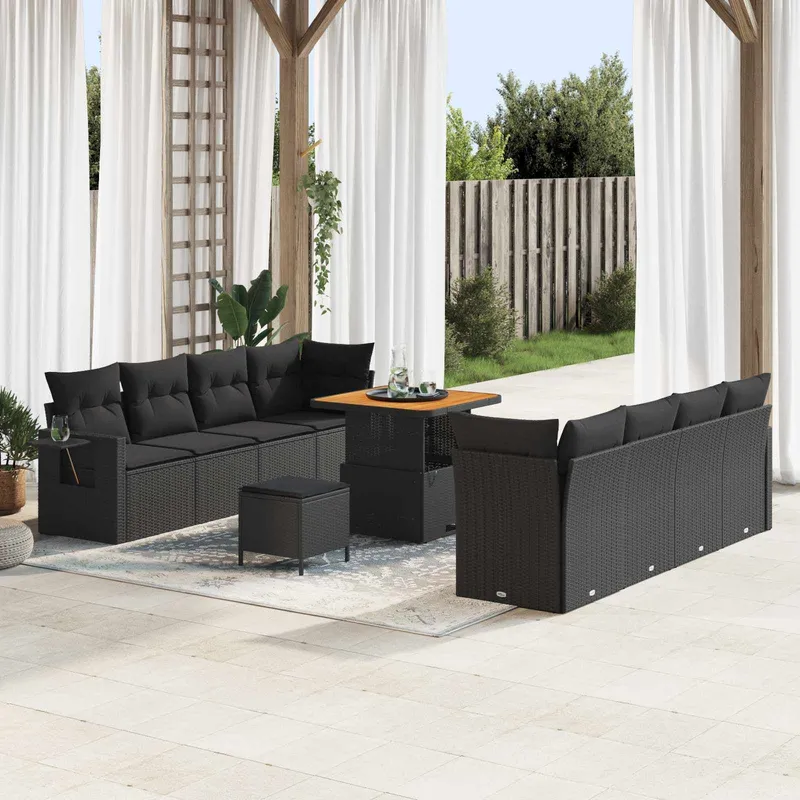 Gartensofa-set Schwarz Poly-Rattan
