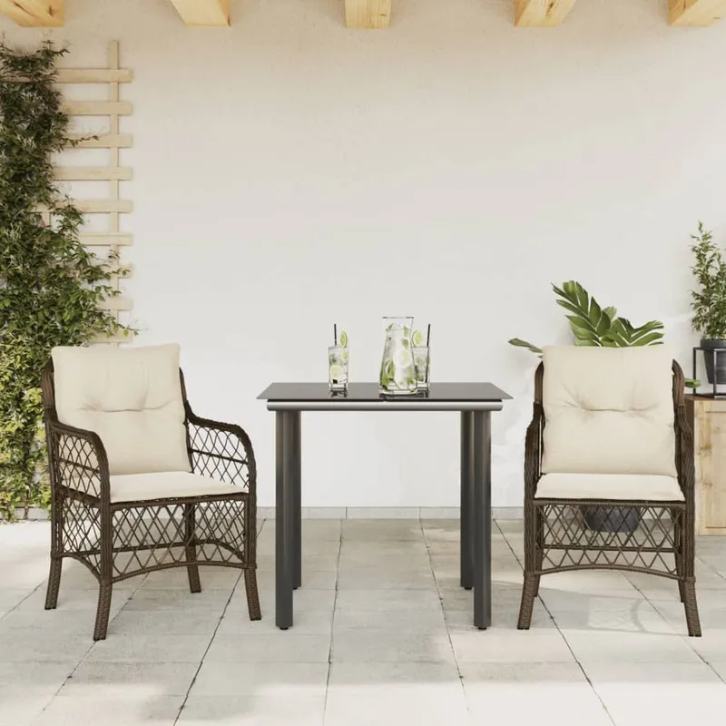 3-tlg. Bistro-Set mit Kissen marrone Poly Rattan