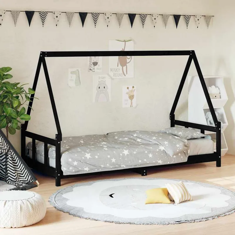 Kinderbett black 90x200 cm solid pine wood