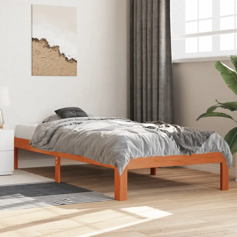 letto in legno massiccio senza materasso marrone cerato 100x200 legno di pino