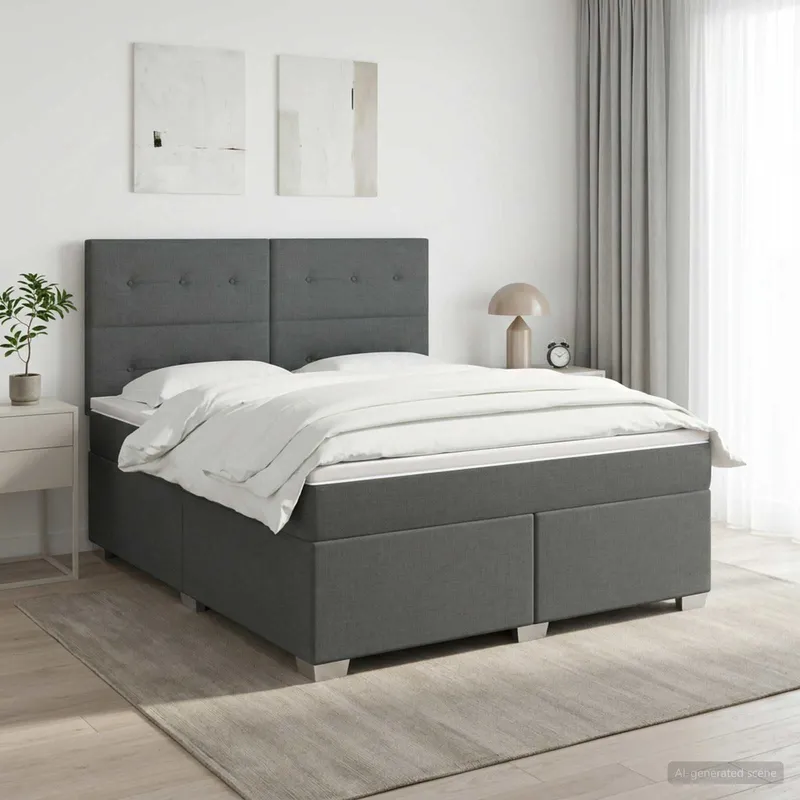 Lit boxspring avec matelas Gris foncé 140 x 190 cm Tissu