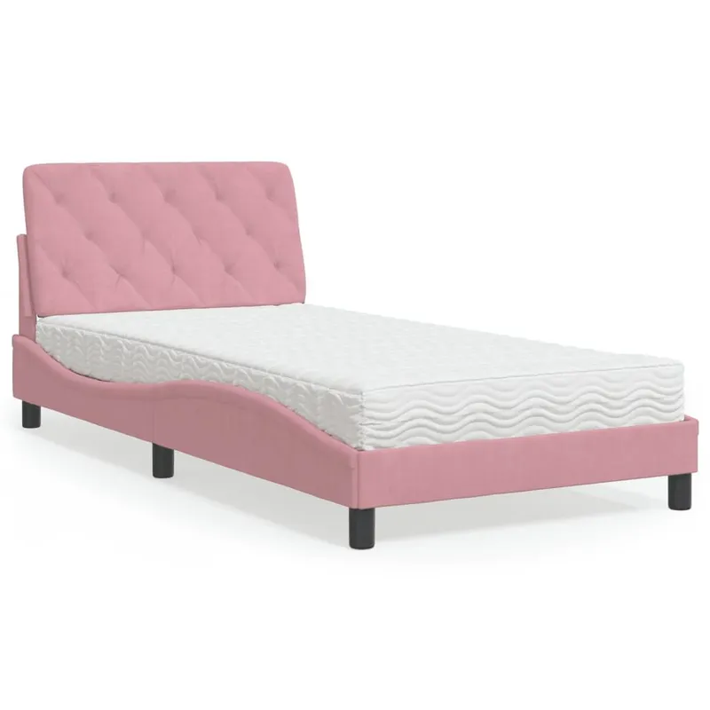 Letto in velluto rosa con materasso 100x200 cm