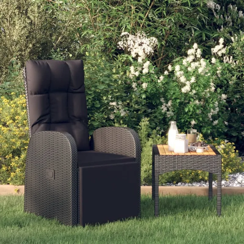 Garten-Liegestuhl mit Auflage Poly Rattan nero