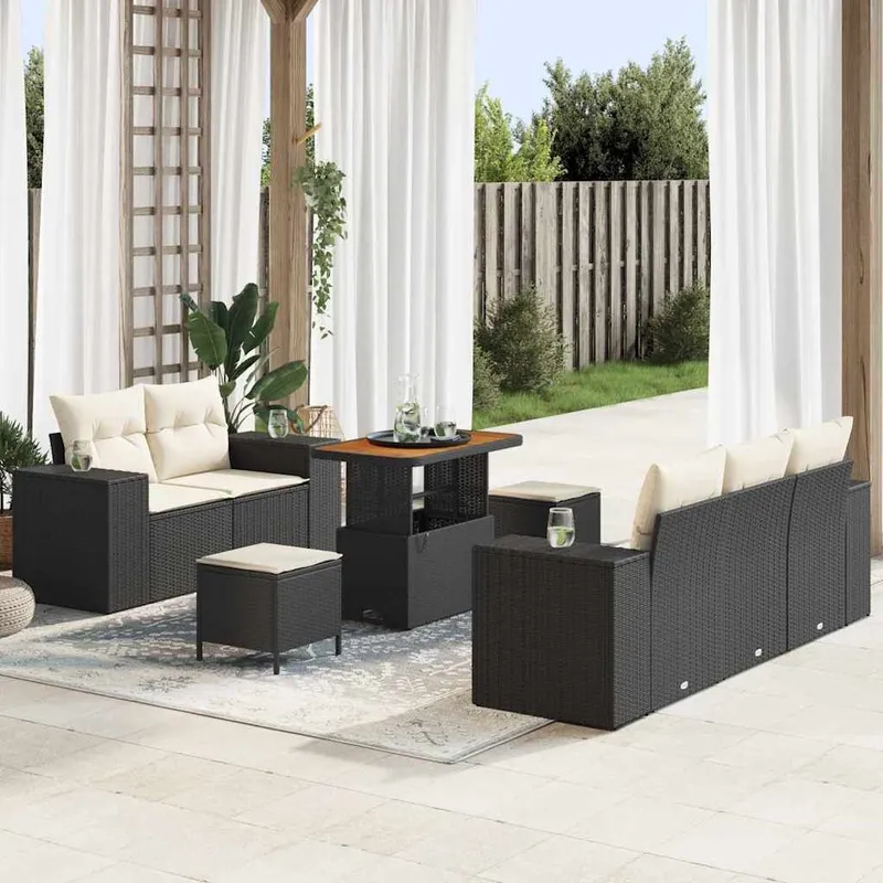 Gartensofa-set 8 Stk. 8-Sitzanzahl Schwarz und Creme