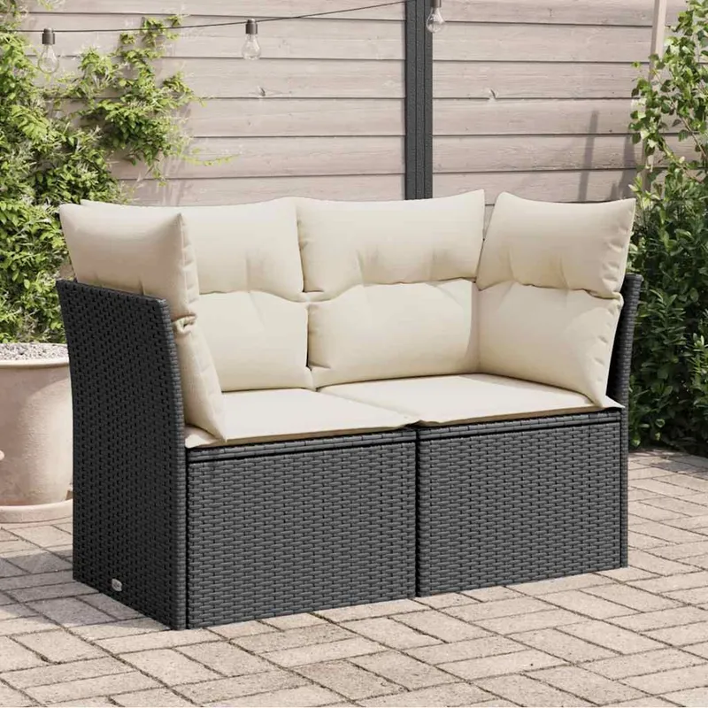 Gartensofa mit Kissen 2-Sitzer black Poly Rattan