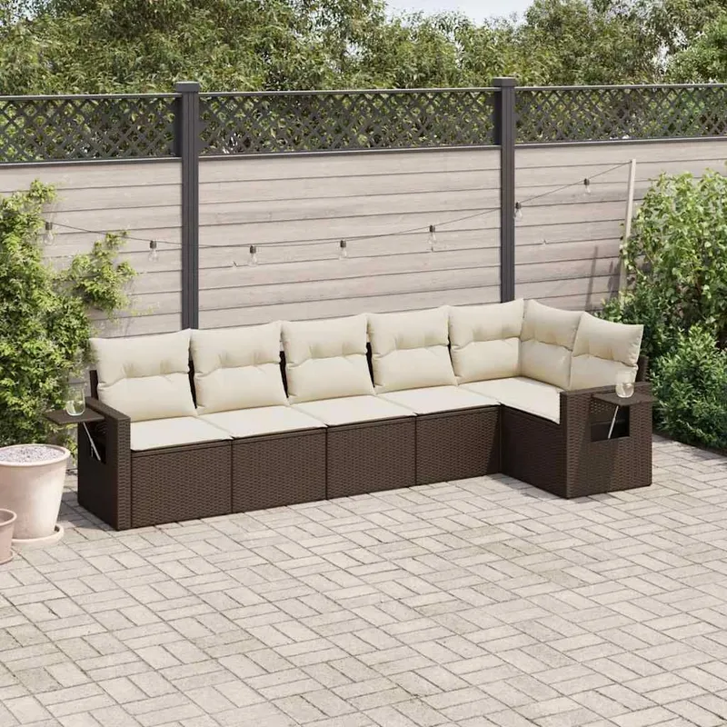6-tlg. set divano da giardino con cuscini marrone Poly Rattan