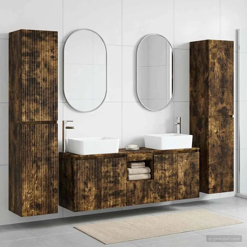 Badezimmermöbel-Set 5 stk. Geräucherte Eiche 33 x 34,5 x 160 cm