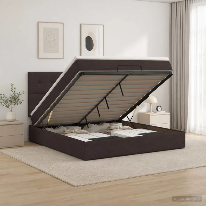 Letto ottomano con materasso marrone scuro 140 x 200 cm