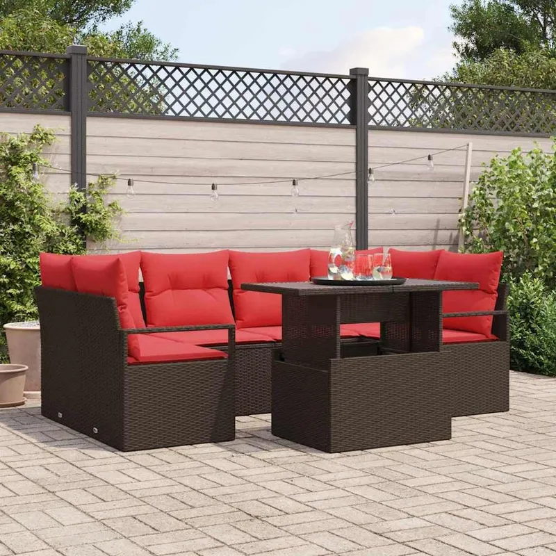 Gartensofa-set 7 stk. Braun Poly Rattan