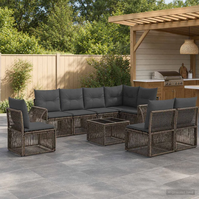 set divano da giardino 9 pz. grigio e grigio scuro polyrattan