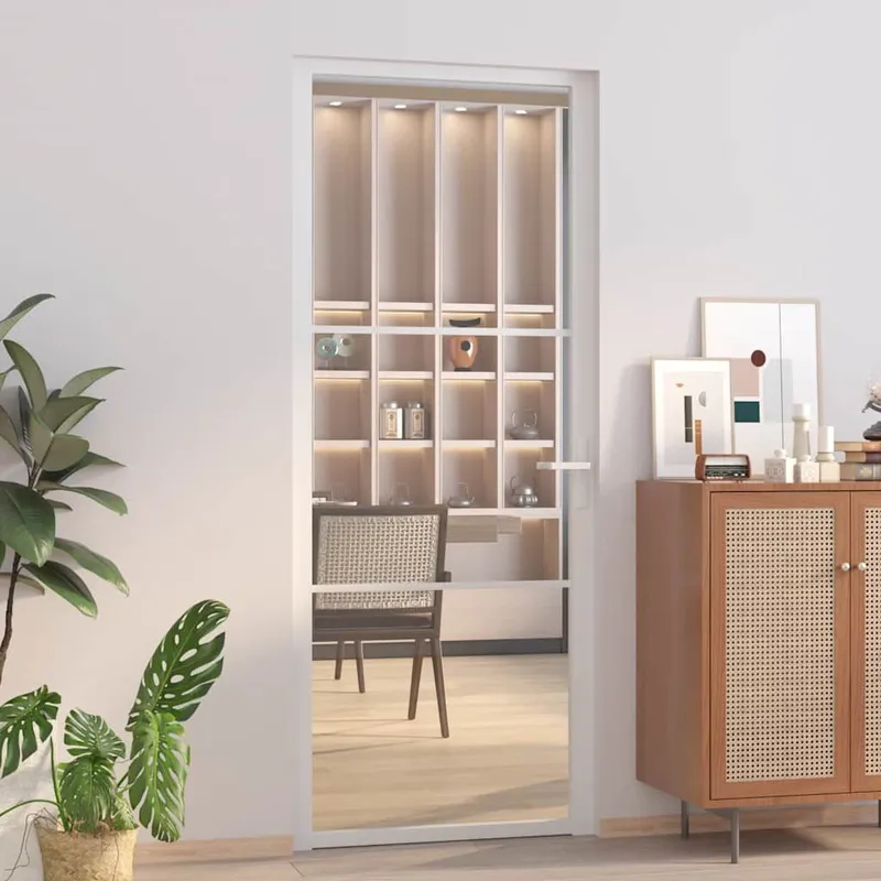 Porte intérieure 83x201,5 cm Blanc Verre ESG et aluminium