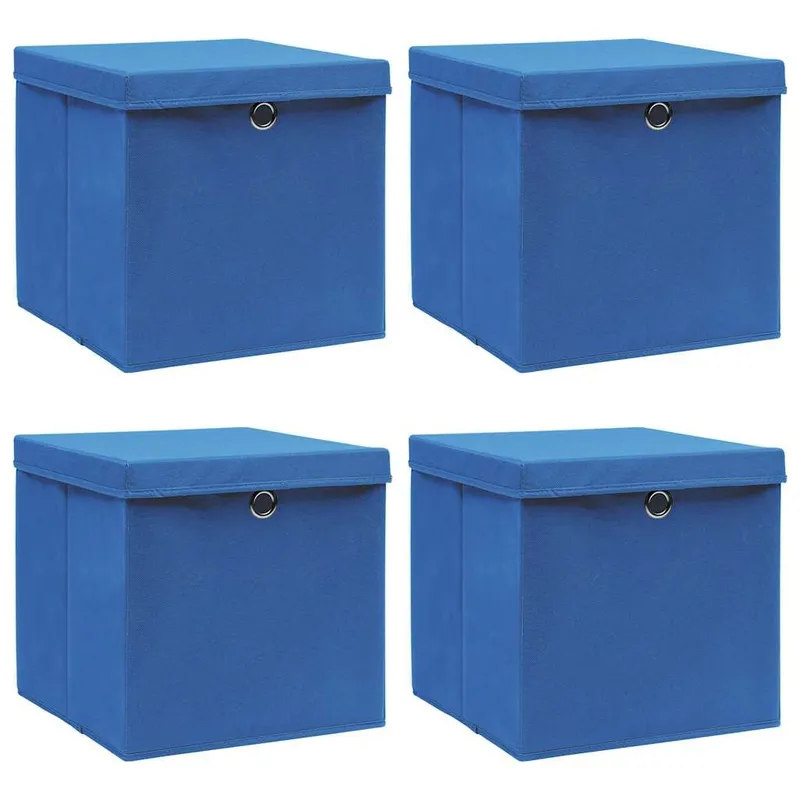 Aufbewahrungsboxen mit Deckeln 4 Stk. Blau 32x32x32 cm Stoff