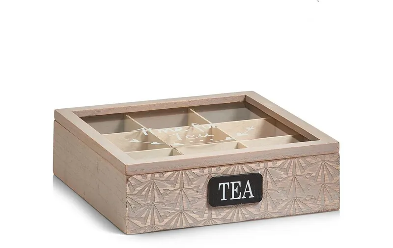 Zeller Present Teebeutel-Box Holz/MDF/Glas mit Aufschrift Braun