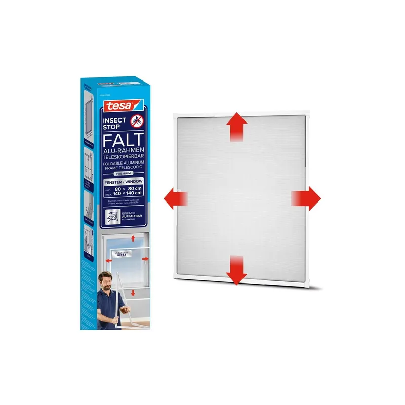 tesa Grössenverstellbares Fliegengitter FALT Fenster, Weiss