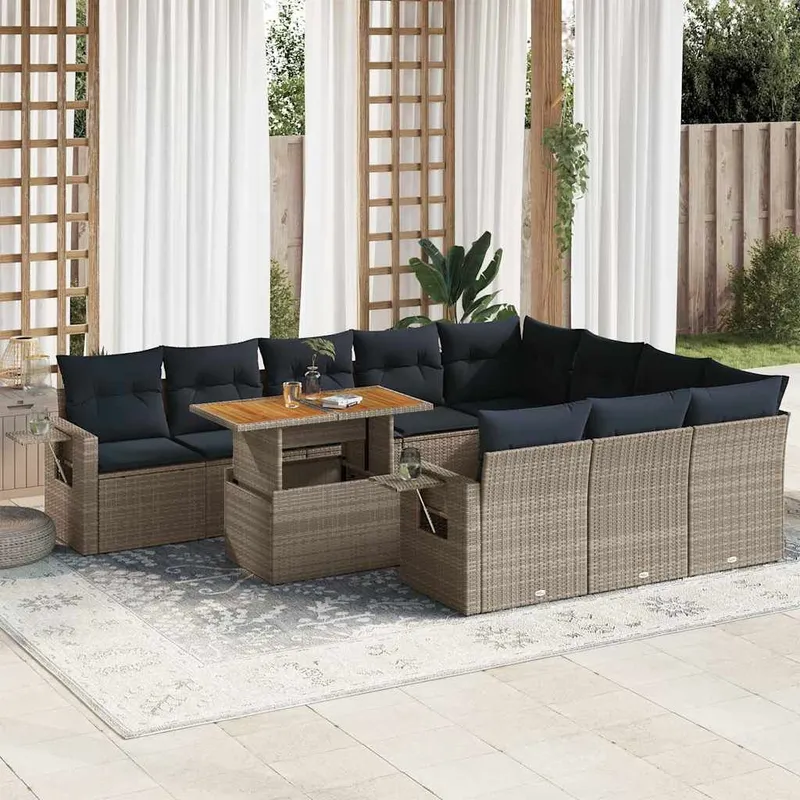 11-tlg. garden sofa set with cushions grey Poly Rattan