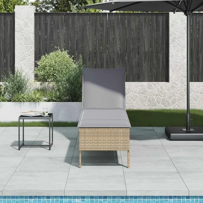 Sonnenliege mit Auflage Beige 55x200x44 cm Poly Rattan