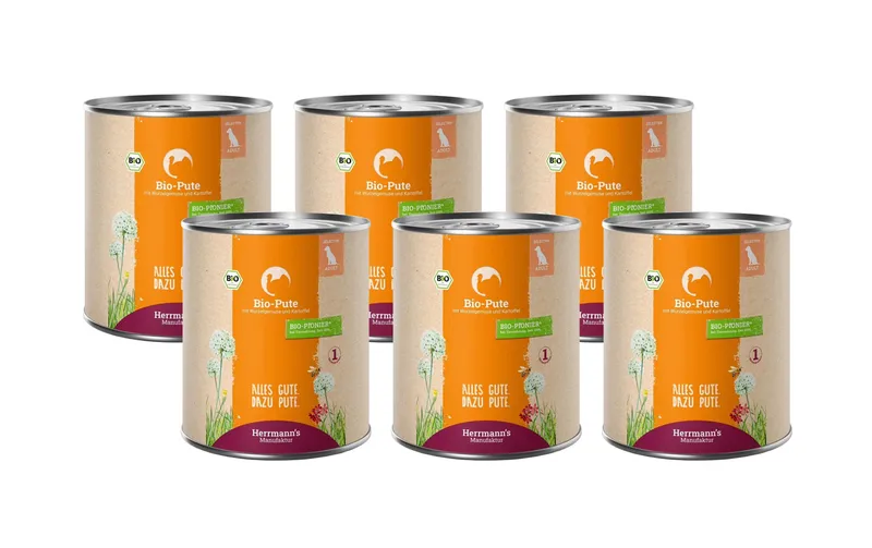 Herrmann's Nassfutter Bio Pute con Pastinake e Kartoffel 6 x 800 g