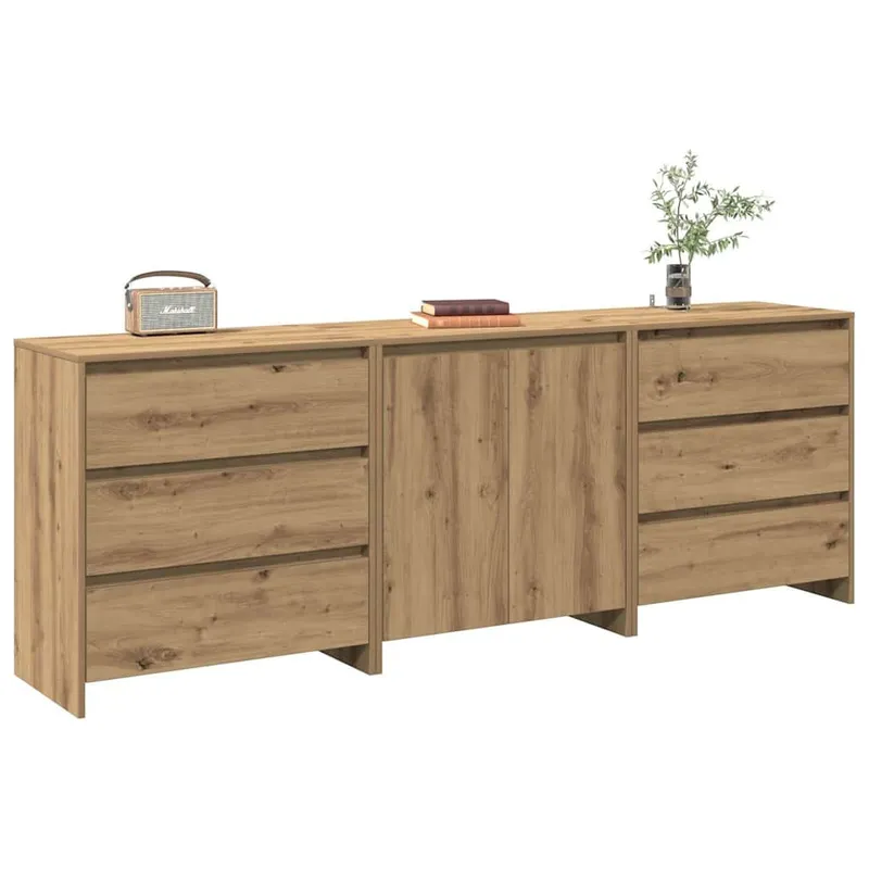3-tlg. Sideboard Artisan-Eiche derivato del legno