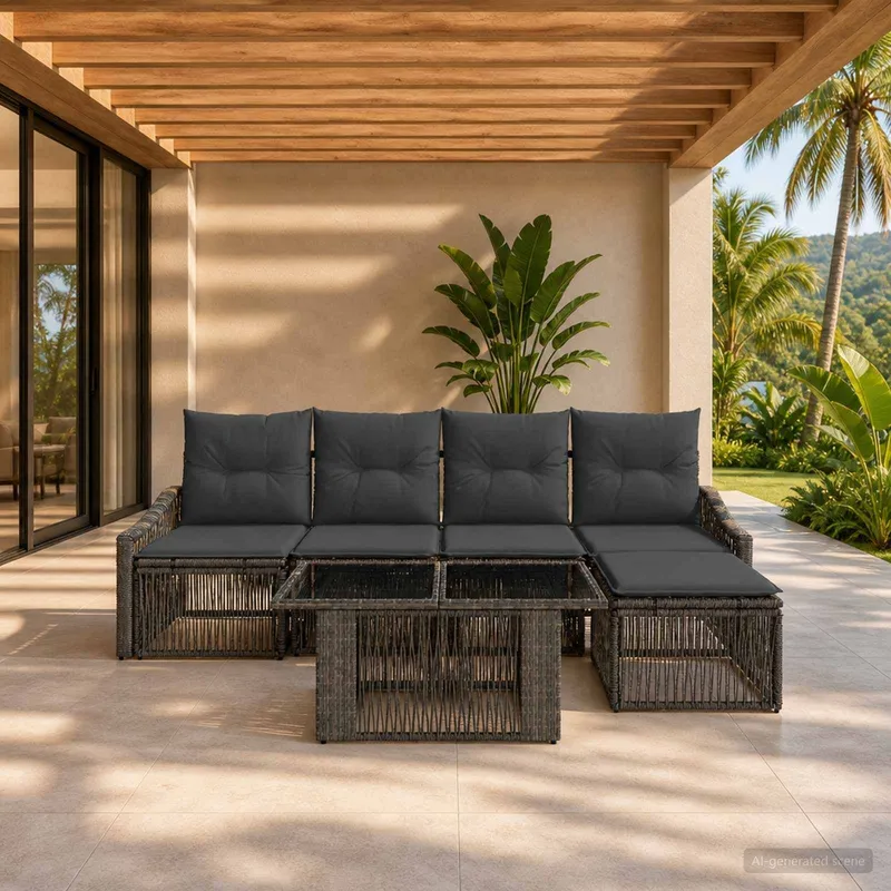 Gartensofa-set 6 stk. Grau und Dunkelgrau Poly-Rattan