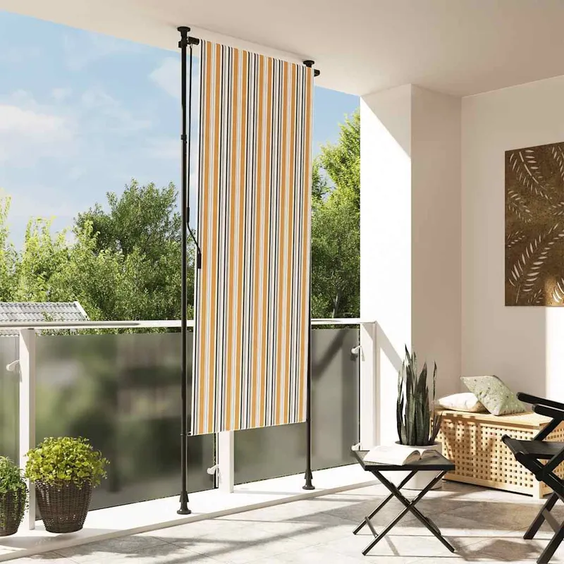 Außenrollo giallo e bianco 100x270 cm tessuto e acciaio