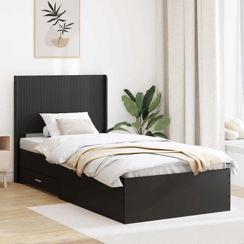 bed frame with storage space and headboard black 75 x 190 cm